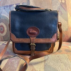 Vintage Dooney & Bourke, black and brown leather top handle messenger bag unisex